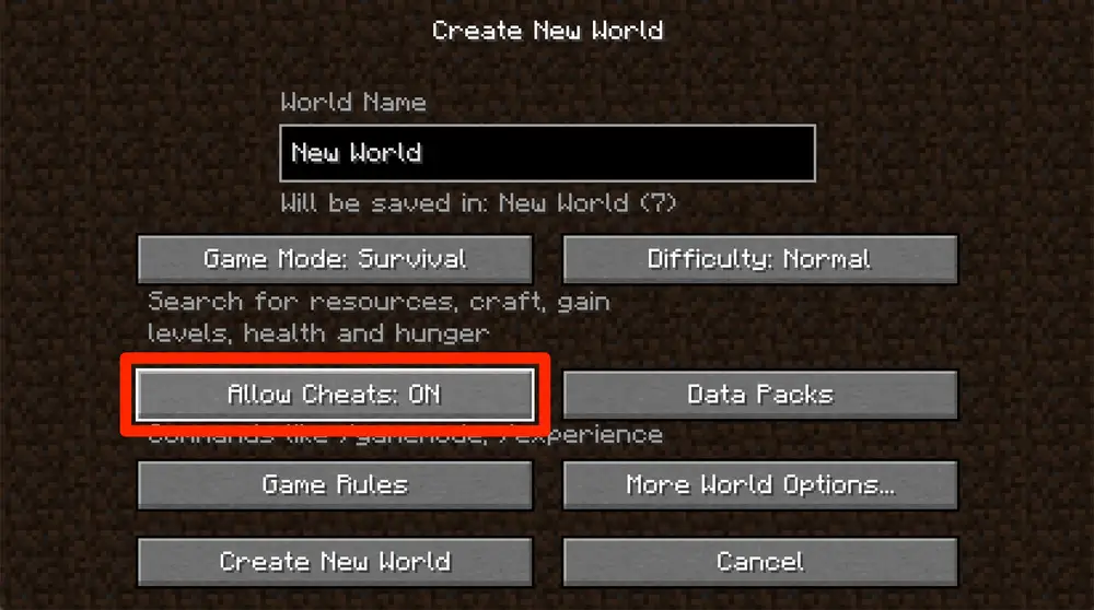 Enable Commands or Cheats in Minecraft