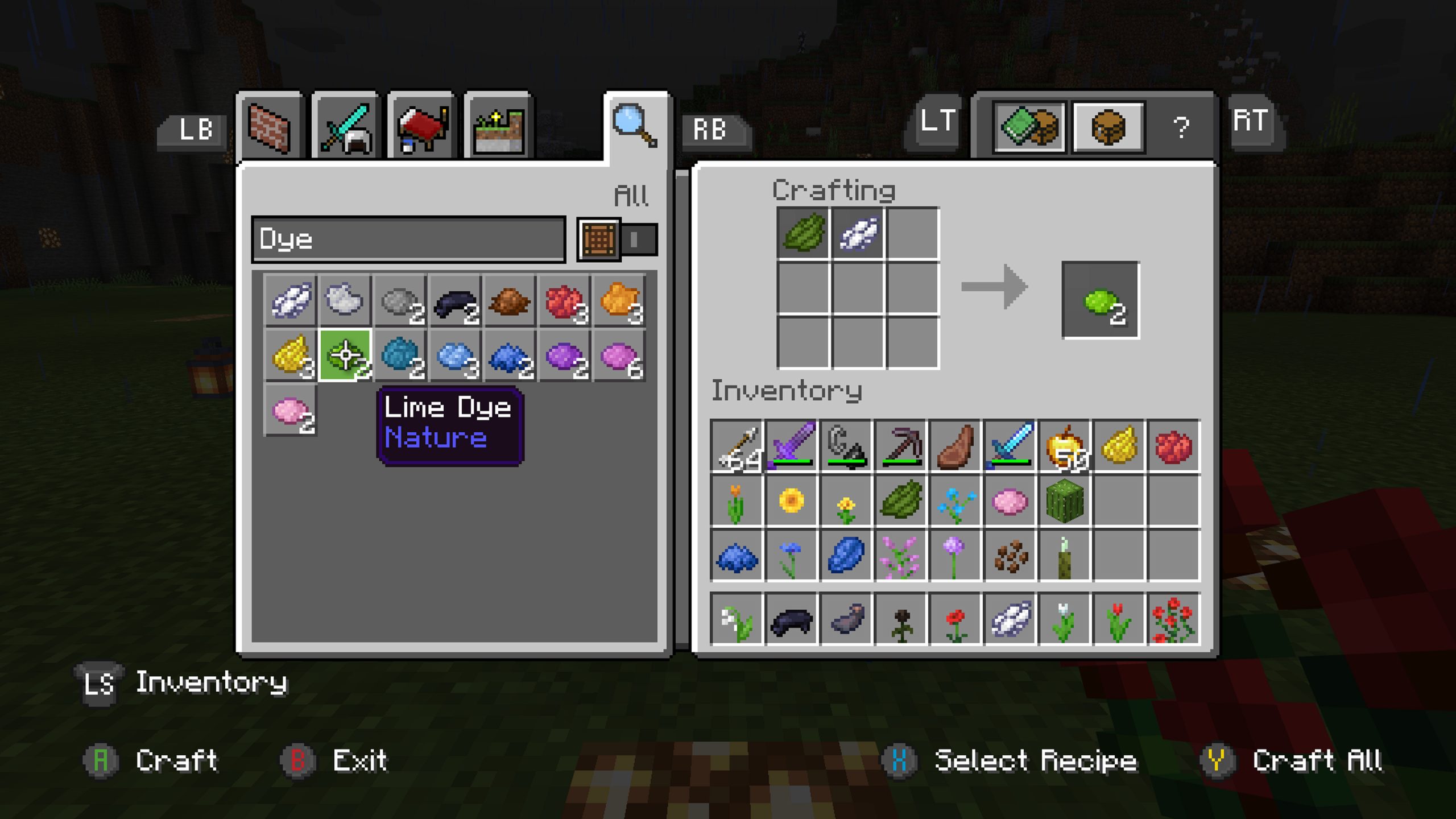 How to craft Lime Dye in Minecraft using Crafting Table